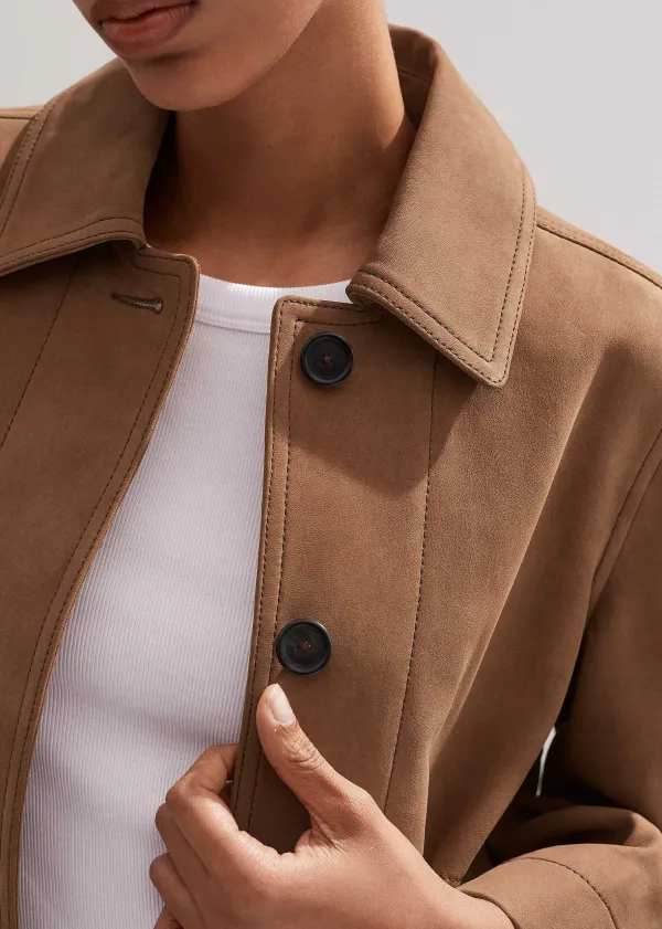 Best ME+EM Leather Wide Sleeve Swing Jacket Toffee