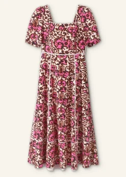 Best ME+EM Linen-Blend Baroque Print Midi Dress Light Cream/Black/Pink