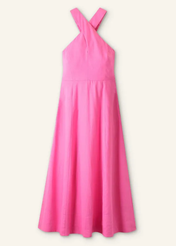New ME+EM Linen-Blend Crossover Maxi Dress Ultra Pink