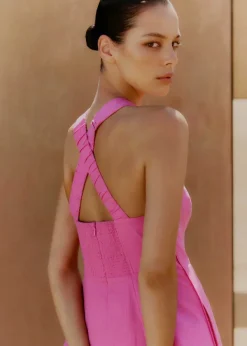 New ME+EM Linen-Blend Crossover Maxi Dress Ultra Pink