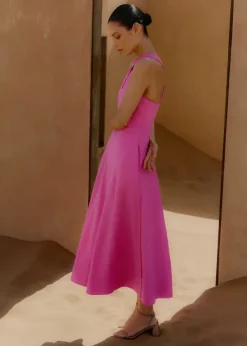 New ME+EM Linen-Blend Crossover Maxi Dress Ultra Pink