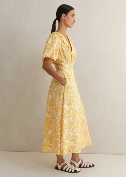 Best ME+EM Linen-Blend Lace Print Midi Dress Light Cream/Yellow/Red
