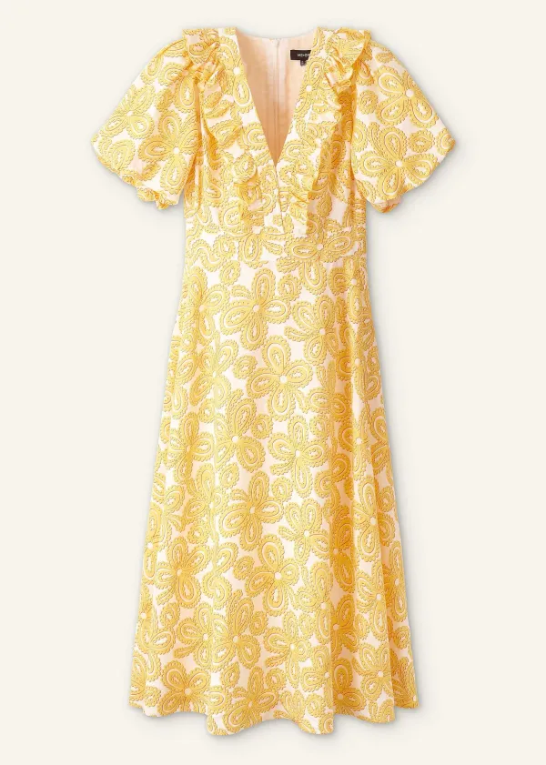 Best ME+EM Linen-Blend Lace Print Midi Dress Light Cream/Yellow/Red