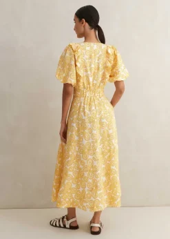 Best ME+EM Linen-Blend Lace Print Midi Dress Light Cream/Yellow/Red