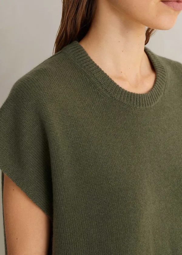 New ME+EM Lofty Cashmere Relaxed Curved Hem Vest Light Khaki