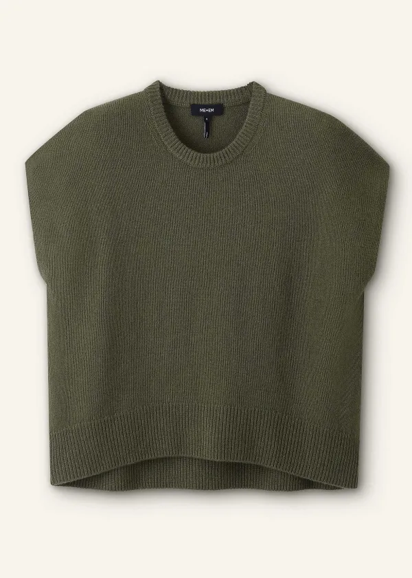 New ME+EM Lofty Cashmere Relaxed Curved Hem Vest Light Khaki