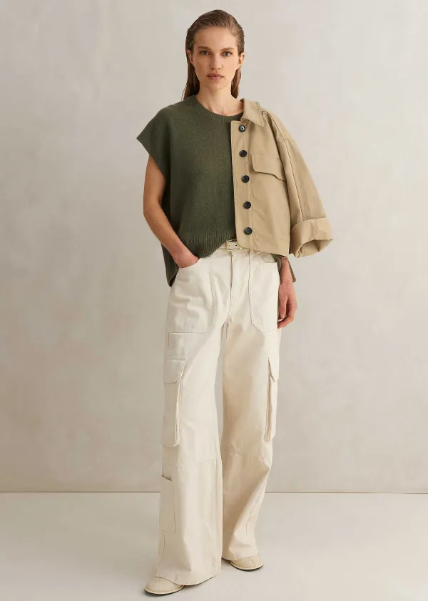 New ME+EM Lofty Cashmere Relaxed Curved Hem Vest Light Khaki