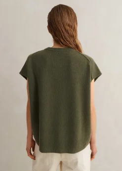 New ME+EM Lofty Cashmere Relaxed Curved Hem Vest Light Khaki