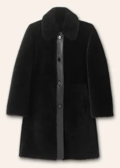 Outlet ME+EM Luxe Shearling Leather Mix Swing Coat Black