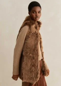 Best ME+EM Luxe Toscana Shearling Long Gilet Tan