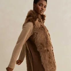 Best ME+EM Luxe Toscana Shearling Long Gilet Tan