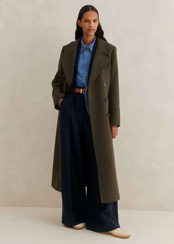 ME+EM Melange Wool Longline Coat Khaki