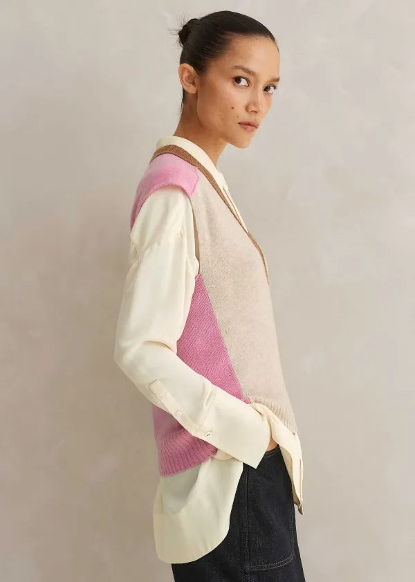 ME+EM Merino Cashmere Colour Block Vest Oatmeal Multi