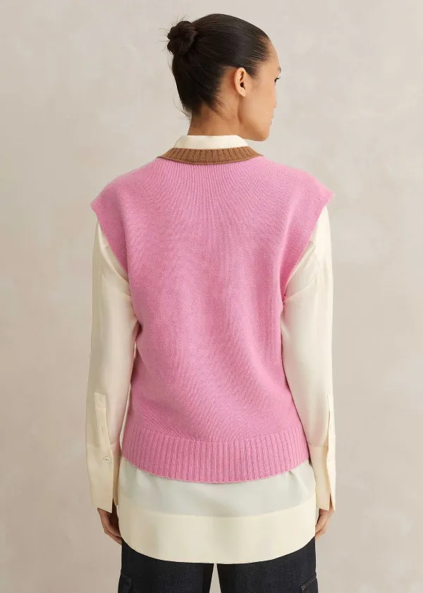 ME+EM Merino Cashmere Colour Block Vest Oatmeal Multi