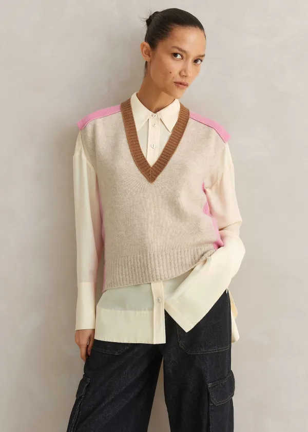 ME+EM Merino Cashmere Colour Block Vest Oatmeal Multi
