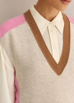 ME+EM Merino Cashmere Colour Block Vest Oatmeal Multi