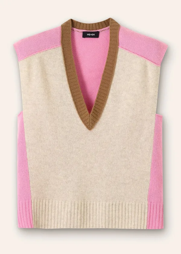 ME+EM Merino Cashmere Colour Block Vest Oatmeal Multi