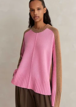 ME+EM Merino Cashmere Colour Block Jumper + Snood Camel/Pink