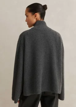 Best ME+EM Merino Cashmere Crop Half Zip Jumper Charcoal