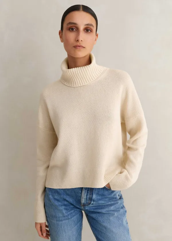 Clearance ME+EM Merino Cashmere Curved Hem Jumper + Snood Cream