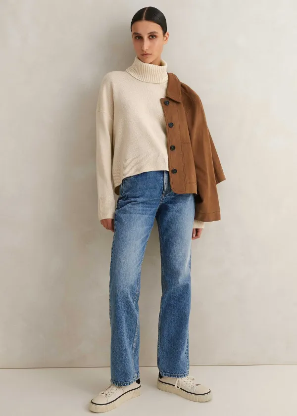 Clearance ME+EM Merino Cashmere Curved Hem Jumper + Snood Cream