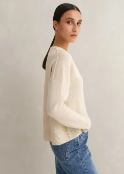 Clearance ME+EM Merino Cashmere Curved Hem Jumper + Snood Cream