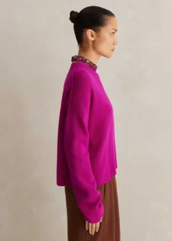 Clearance ME+EM Merino Cashmere Relaxed Crop Jumper + Snood Electric Pink