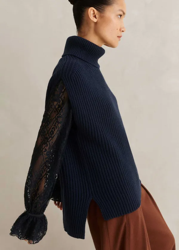 Outlet ME+EM Merino Cashmere Relaxed Roll Neck Vest Navy