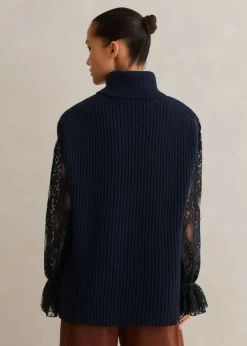 Outlet ME+EM Merino Cashmere Relaxed Roll Neck Vest Navy