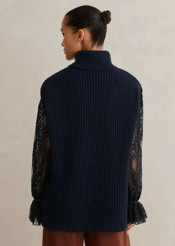 Outlet ME+EM Merino Cashmere Relaxed Roll Neck Vest Navy