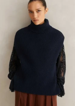 Outlet ME+EM Merino Cashmere Relaxed Roll Neck Vest Navy
