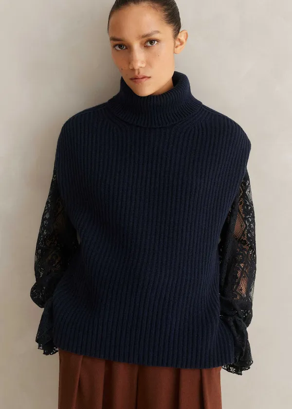 Outlet ME+EM Merino Cashmere Relaxed Roll Neck Vest Navy