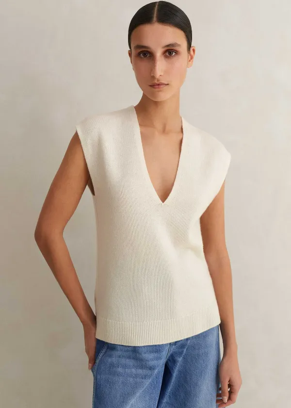 ME+EM Merino Cashmere Relaxed V Neck Vest Cream