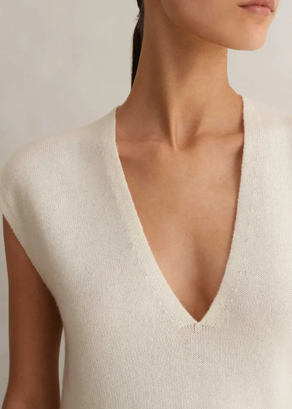 ME+EM Merino Cashmere Relaxed V Neck Vest Cream