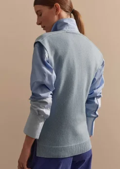 Discount ME+EM Merino Cashmere Relaxed V-Neck Vest Chambray Blue