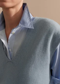 Discount ME+EM Merino Cashmere Relaxed V-Neck Vest Chambray Blue