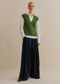 Hot ME+EM Merino Cashmere Relaxed V Neck Vest Green