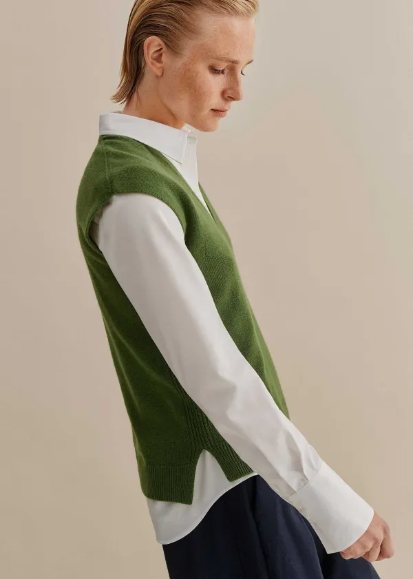 Hot ME+EM Merino Cashmere Relaxed V Neck Vest Green