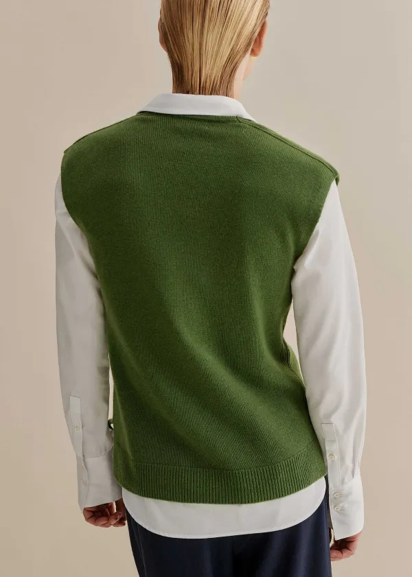 Hot ME+EM Merino Cashmere Relaxed V Neck Vest Green