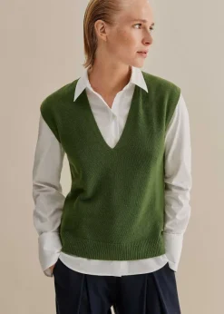 Hot ME+EM Merino Cashmere Relaxed V Neck Vest Green
