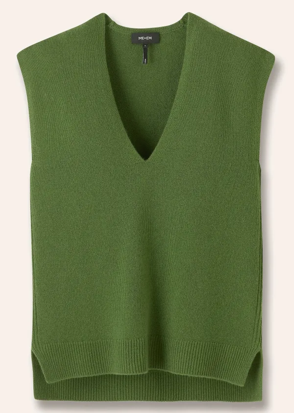 Hot ME+EM Merino Cashmere Relaxed V Neck Vest Green