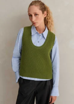 Outlet ME+EM Merino Cashmere Ribbed Scoop Neck Vest Bright Olive Moulin