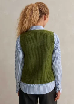 Outlet ME+EM Merino Cashmere Ribbed Scoop Neck Vest Bright Olive Moulin