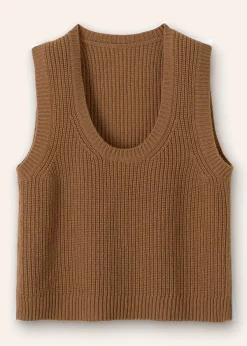ME+EM Merino Cashmere Ribbed Scoop Neck Vest Camel