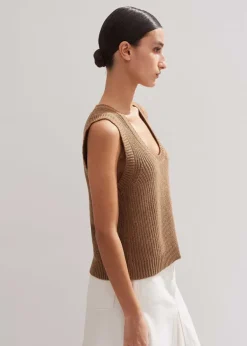 ME+EM Merino Cashmere Ribbed Scoop Neck Vest Camel