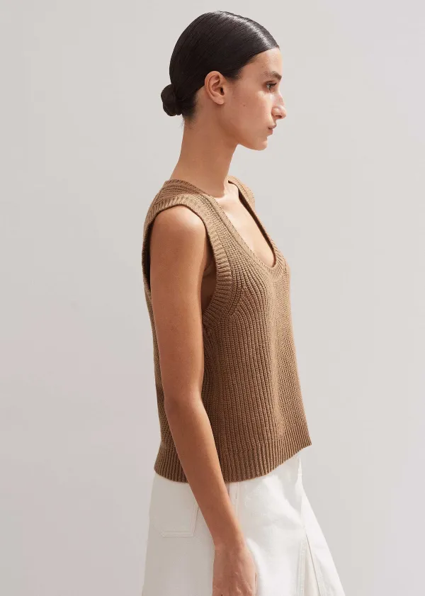 ME+EM Merino Cashmere Ribbed Scoop Neck Vest Camel