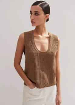 ME+EM Merino Cashmere Ribbed Scoop Neck Vest Camel