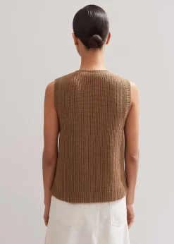 ME+EM Merino Cashmere Ribbed Scoop Neck Vest Camel