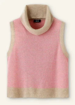 Hot ME+EM Merino Cashmere Silk Lace Stitch Vest + Snood Oatmeal M Lange/Perfect Pink