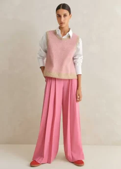 Hot ME+EM Merino Cashmere Silk Lace Stitch Vest + Snood Oatmeal M Lange/Perfect Pink